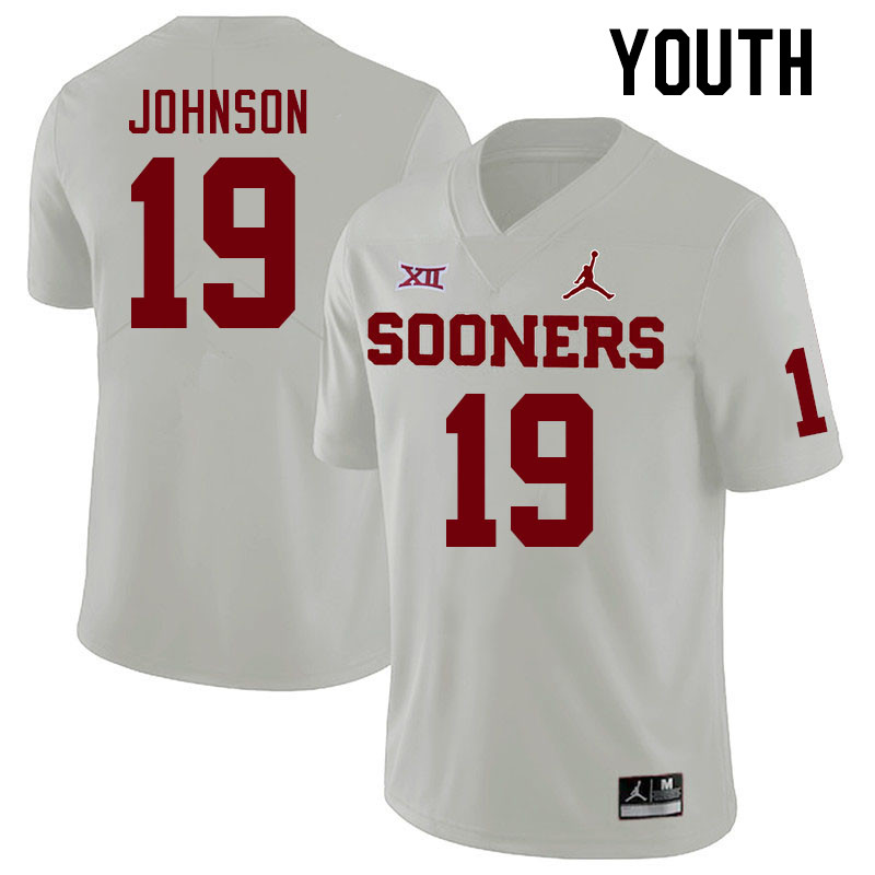 Youth #19 Jacobe Johnson Oklahoma Sooners College Football Jerseys Stitched Sale-White - Click Image to Close